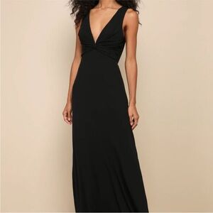 Lulus Elegant Mindset Black Twist-Front Cowl Back Maxi Dress